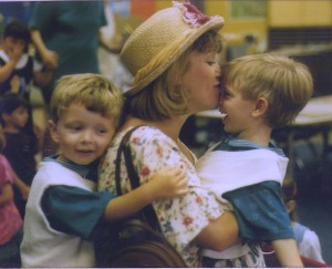 Andrew Rob Kissing Kitty FIRST day kindergarten